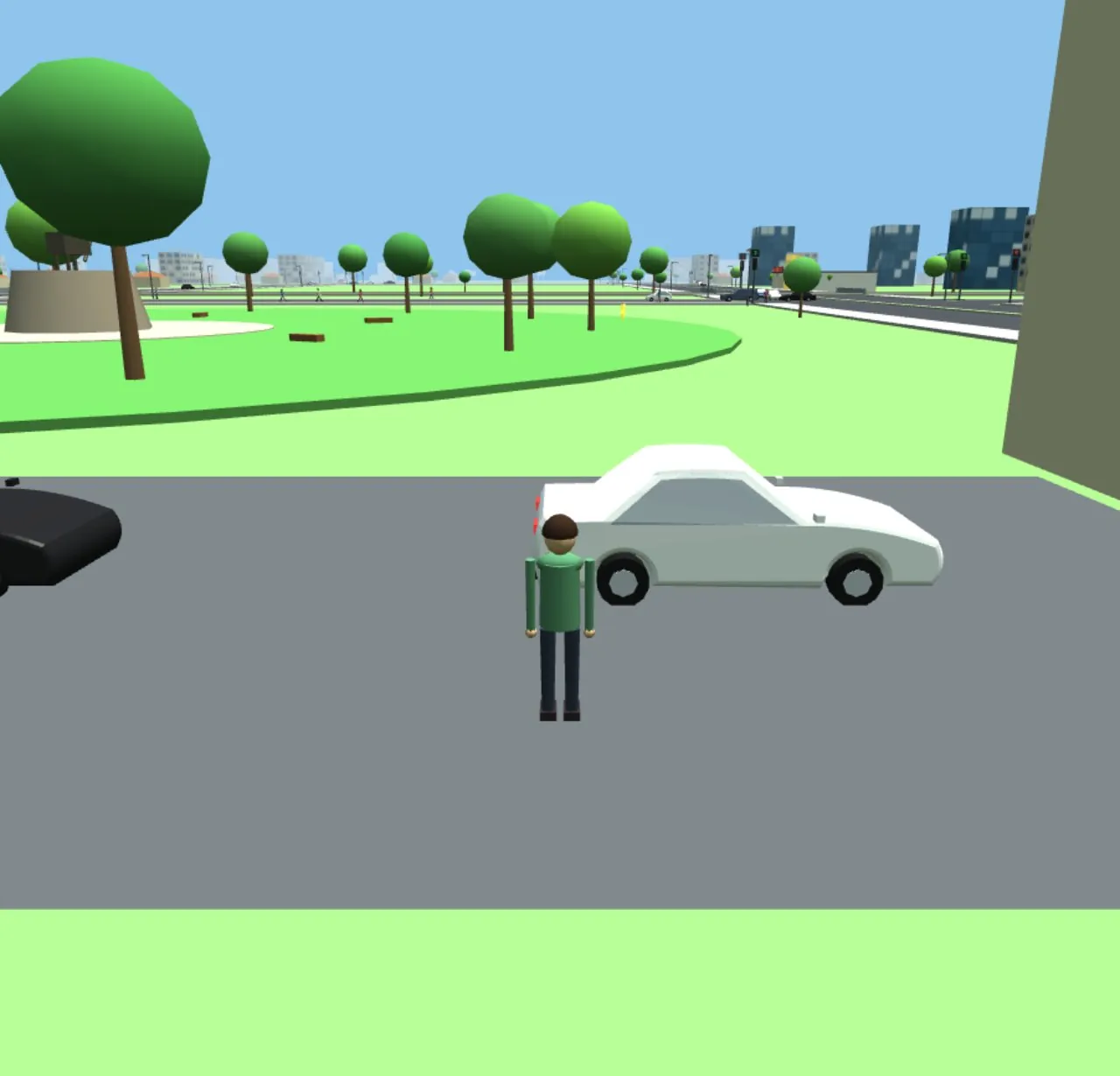 The player standing next to a Chevrolet Cobalt with a prompt to get in, minimap in the corner and mission legend below